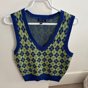 UK2LA Blue and Green Argyle Knit Vest